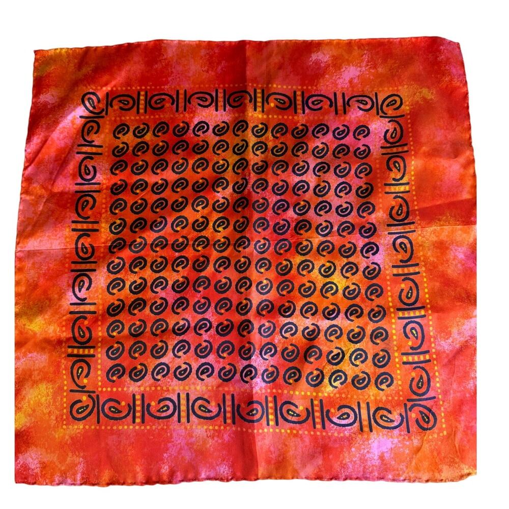 Vintage Italian Made Square Silk Scarf Mod Paisley Design Orange